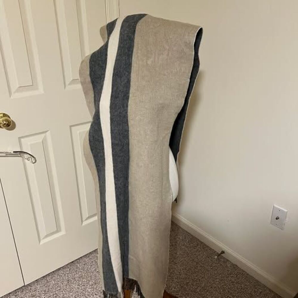 Striped Gray Beige White Scarf